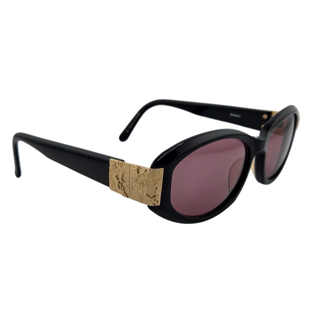 Yves Saint Laurent Vintage Sunglasses Black Gold YSL Logo Made in Japan - Picture 1 of 7
